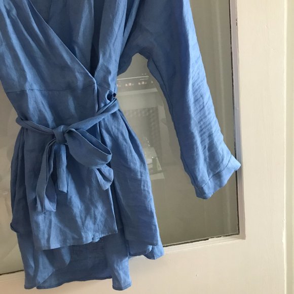 ZARA Flowy Linen Blouse With Tie Belt Wasit - Picture 5 of 8